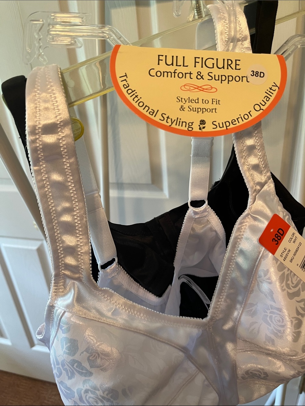 Full Figure Comfort & Support Satin Bra in White & Black set of two 38D